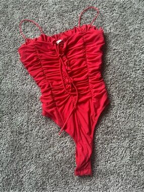 Red Ruched Women’s Bodysuit